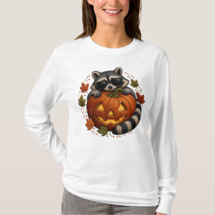 Halloween-Waschbär-Sonnenbrille-Kürbis-Stickerei T-Shirt