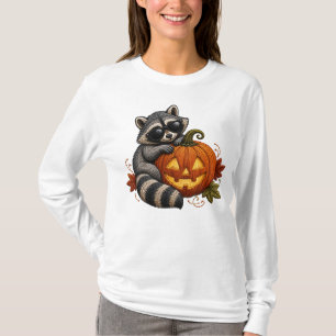 Halloween-Waschbär-Sonnenbrille-Kürbis-Stickerei T-Shirt