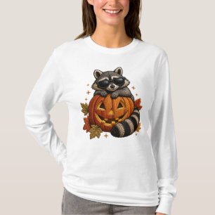 Halloween-Waschbär-Sonnenbrille-Kürbis-Stickerei T-Shirt