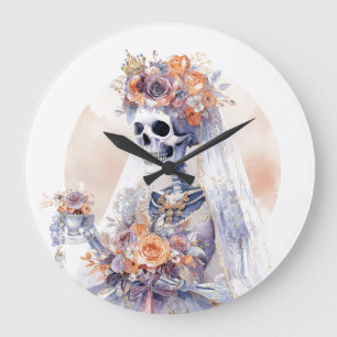 Halloween Wassercolor Skelettsenuhr Große Wanduhr