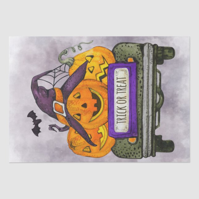 Halloween Wassercolor Truck Pumpkins Seidenpapier (Vorderseite)