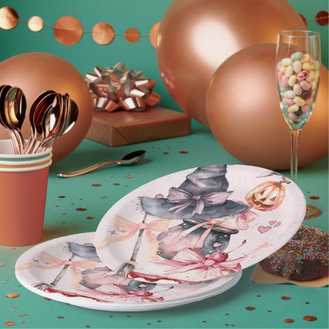Halloween Wasserfarbcoquette Geburtstagsparty Pappteller (Multi)