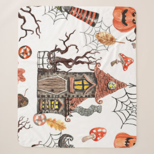 Halloween-Wasserfarbe: Muster eines Spukhauses. Sherpadecke