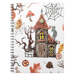 Halloween-Wasserfarbe: Muster eines verlassenen Ha Notizblock
