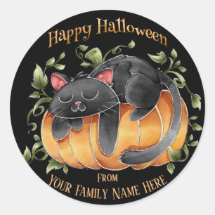 Halloween - Wasserfarbe Niedlich Kitten und Pumpki Runder Aufkleber