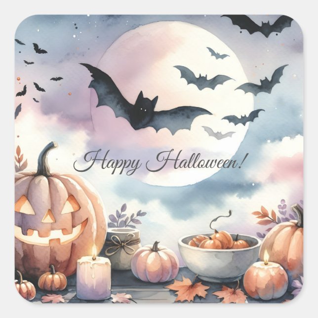 Halloween Wasserfarbe Quadratischer Aufkleber (Vorderseite)