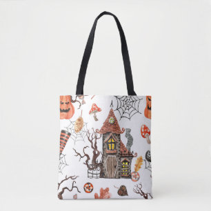 Halloween Wasserfarbe: Spuk Hausmuster. Tasche