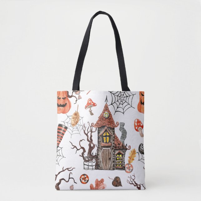 Halloween Wasserfarbe: Spuk Hausmuster. Tasche (Vorderseite)