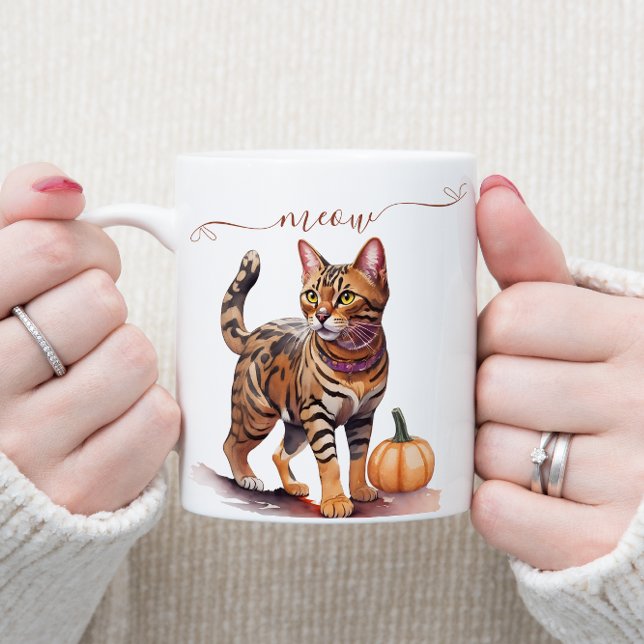Halloween Wasserfarbenkatze bengalisch mit Kürbis Kaffeetasse (Von Creator hochgeladen)