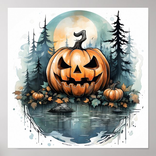Halloween-Wasserfarbenkürbis Poster (Vorne)