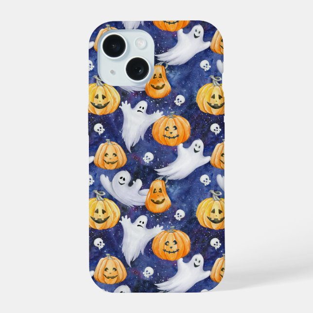Halloween Wasserfarbmuster iPhone 15 Hülle (Rückseite)