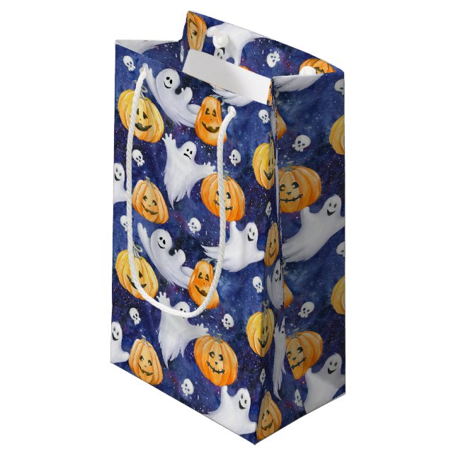 Halloween Wasserfarbmuster Kleine Geschenktüte (Vorderseite Schrägansicht)