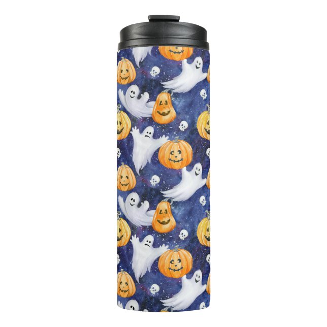 Halloween Wasserfarbmuster Thermosbecher (Vorderseite)