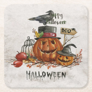 Halloween Watercolor Beängstigend Pumpkins Rechteckiger Pappuntersetzer
