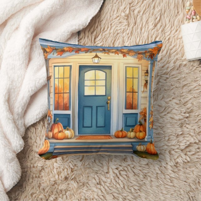 Halloween Watercolor Fall Pumpkin-Blätter Kissen (Decke)