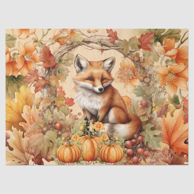 Halloween Watercolor Fox & Pumpkins Decoupage Seidenpapier (Vorderseite)