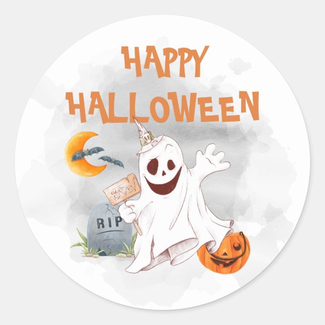 Halloween Watercolor Ghost Runder Aufkleber (Vorderseite)