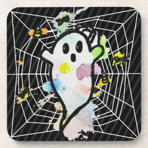 Halloween Watercolor Ghost Spider Web Getränkeuntersetzer
