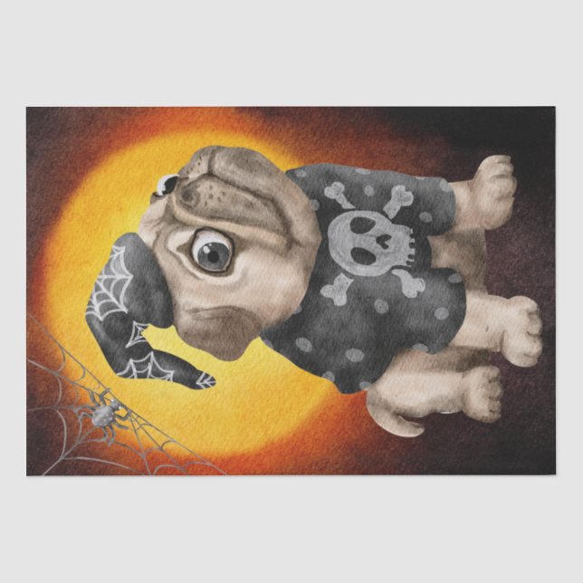 Halloween Watercolor Mops Hundespinne Seidenpapier (Vorderseite)