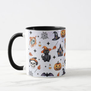 Halloween Watercolor Pumpkin Cat Skull Pattern Tasse