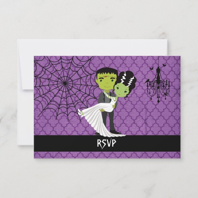 Halloween Wedding RSVP Bride von Frankenstein Karte (Vorderseite)