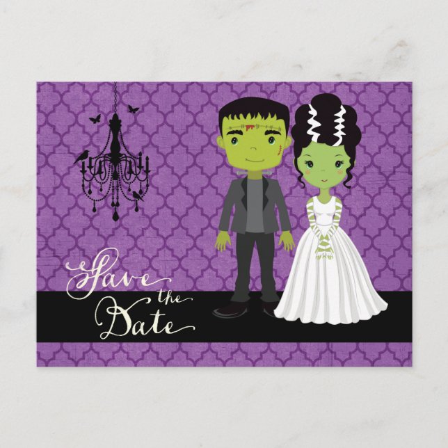 Halloween Wedding Save the Date Ankündigungspostkarte (Vorderseite)