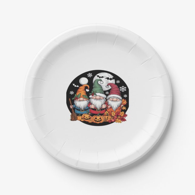 Halloween Weihnachts-Erntedank Gnomes Classic T- Pappteller (Vorderseite)