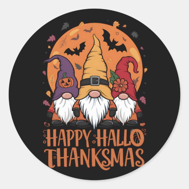 Halloween Weihnachtsgeschenk HalloDankeMas Gnomes Runder Aufkleber (Vorderseite)