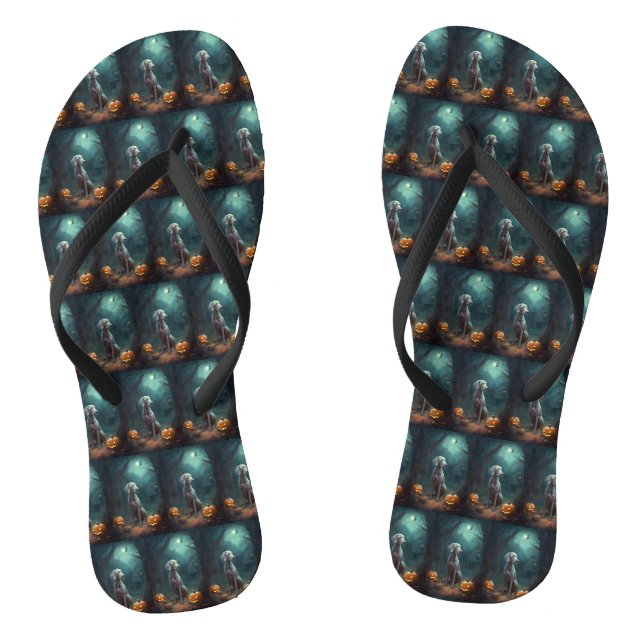 Halloween Weimaraner mit Pumpkins Beängstigend Flip Flops (Fußbett)