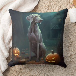 Halloween Weimaraner mit Pumpkins Beängstigend Kissen