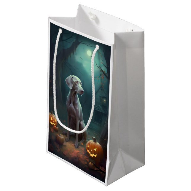 Halloween Weimaraner mit Pumpkins Beängstigend Kleine Geschenktüte (Vorderseite Schrägansicht)