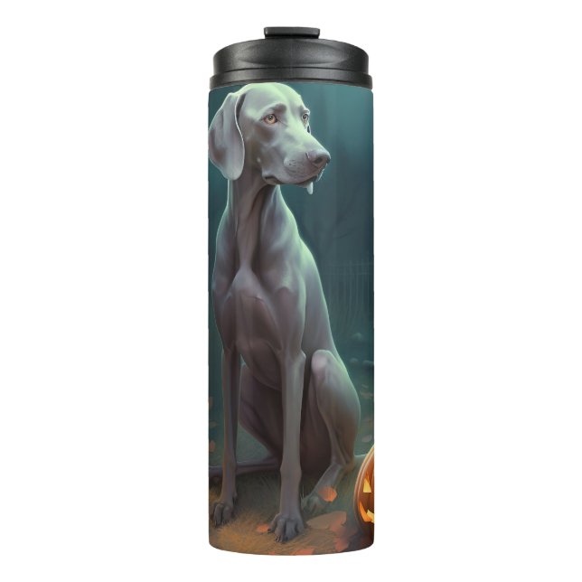 Halloween Weimaraner mit Pumpkins Beängstigend Thermosbecher (Vorderseite)