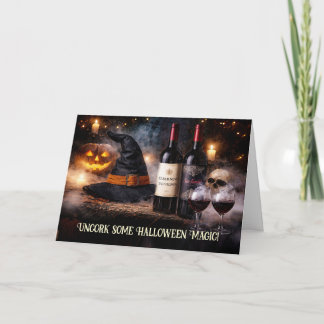 Halloween Wein Humorvoll mit Weinflaschen Hexe Feiertagskarte