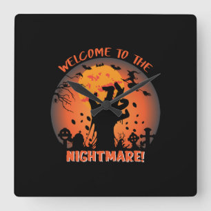 Halloween Welcome To The Nightmare Quadratische Wanduhr