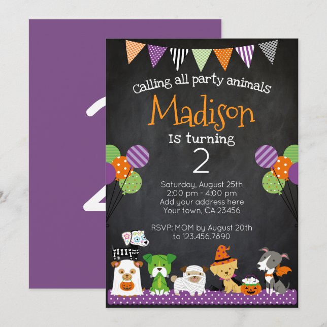 Halloween Welpen Einladung zum Geburtstag (Vorne/Hinten)