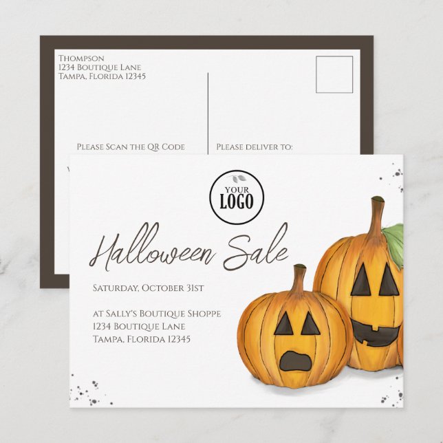 Halloween-Werbepumpen QR-Code Postkarte (Vorne/Hinten)