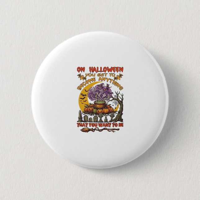 Halloween Werde Alles Kessel Katze Geist Kürbis Button (Vorderseite)