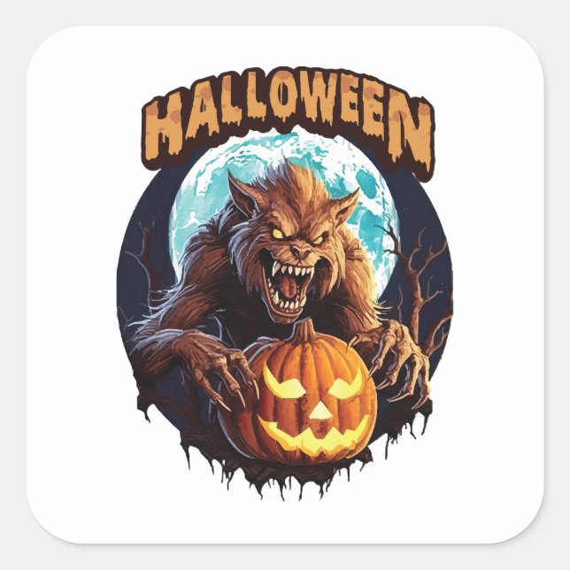 Halloween Werewolf Quadratischer Aufkleber (Vorderseite)
