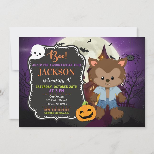 Halloween Werewolf zum Geburtstag Einladung (Vorderseite)