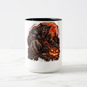 Halloween-Werwolf – Erschreckender Wolfsmensch in  Zweifarbige Tasse