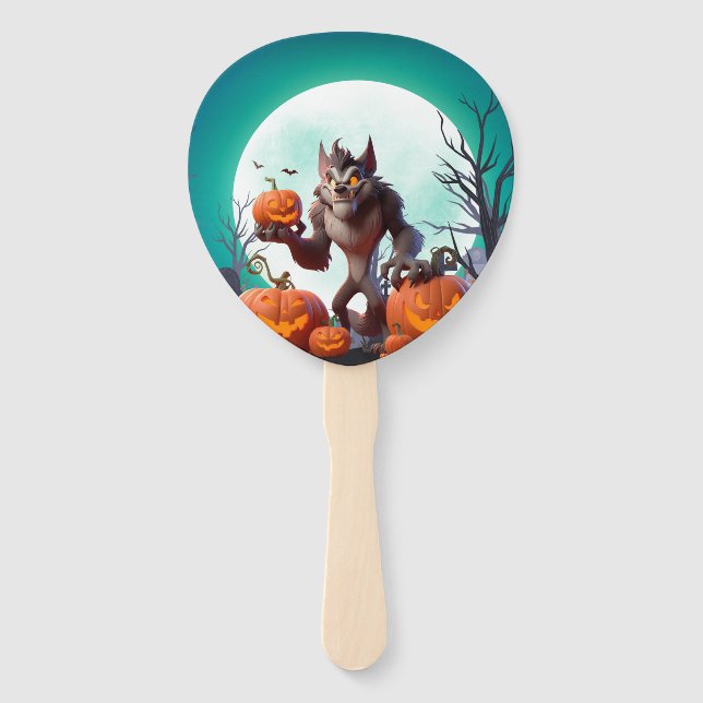 Halloween Werwolf und Kürbis Fächer (Vorderseite)