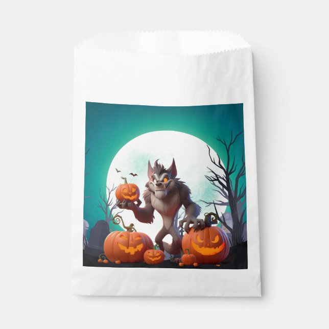 Halloween Werwolf und Kürbis Geschenktütchen (Vorderseite)