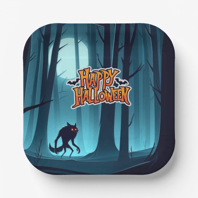 Halloween Werwolf und Kürbis Pappteller (Vorderseite)