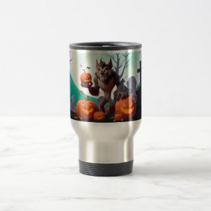 Halloween Werwolf und Kürbis Reisebecher