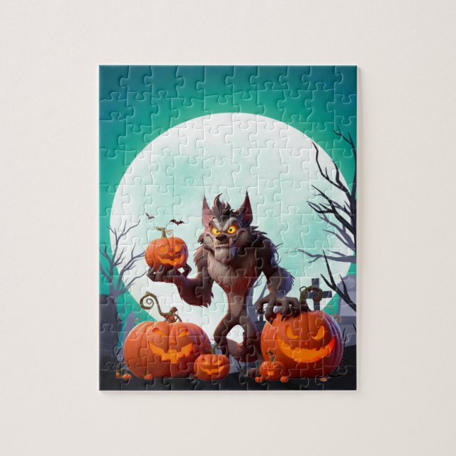 Halloween-Werwolf und Kürbisse (Vertikal)