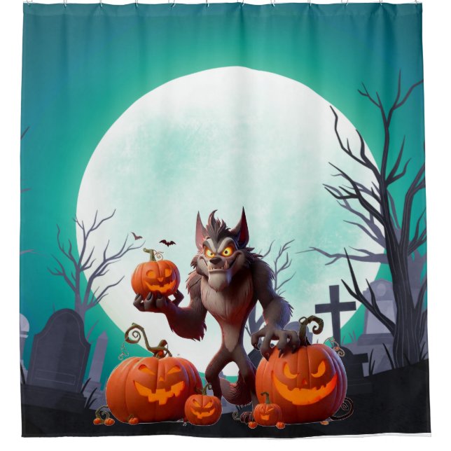 Halloween-Werwolf und Kürbisse Duschvorhang (Vorderseite)