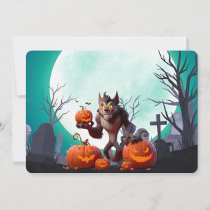 Halloween-Werwolf und Kürbisse Einladung