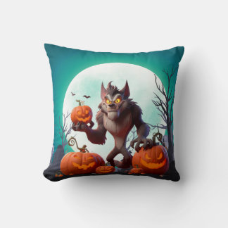 Halloween-Werwolf und Kürbisse Kissen