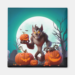 Halloween-Werwolf und Kürbisse Magnet