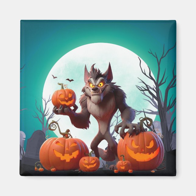Halloween-Werwolf und Kürbisse Magnet (Vorne)